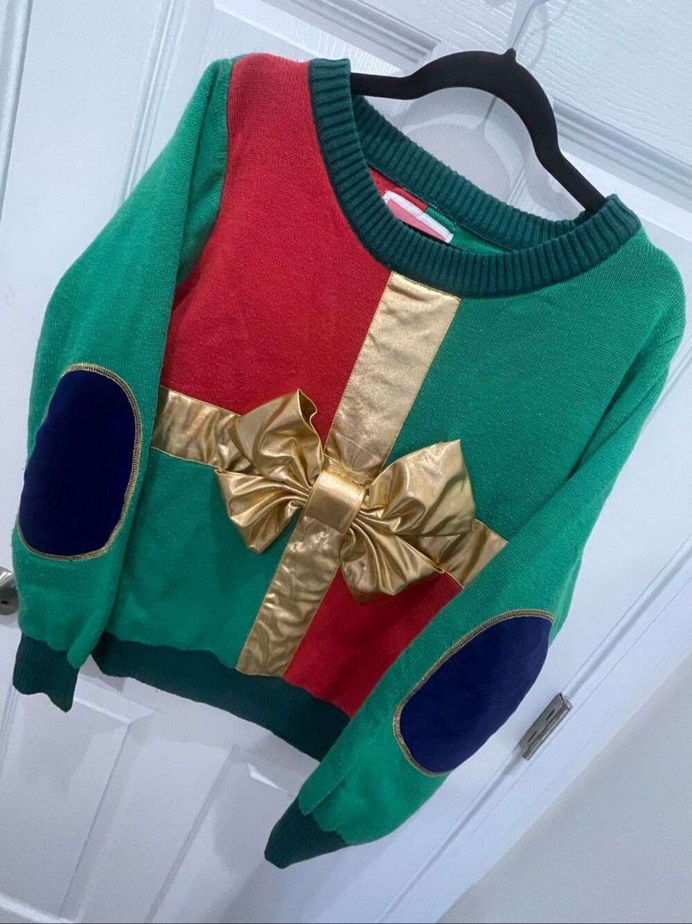 Tipsy Elves Christmas Present Ugly Christmas Sweater Green Red Gold Bow L
